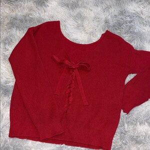 Red Knit Sweater with Bow Detail